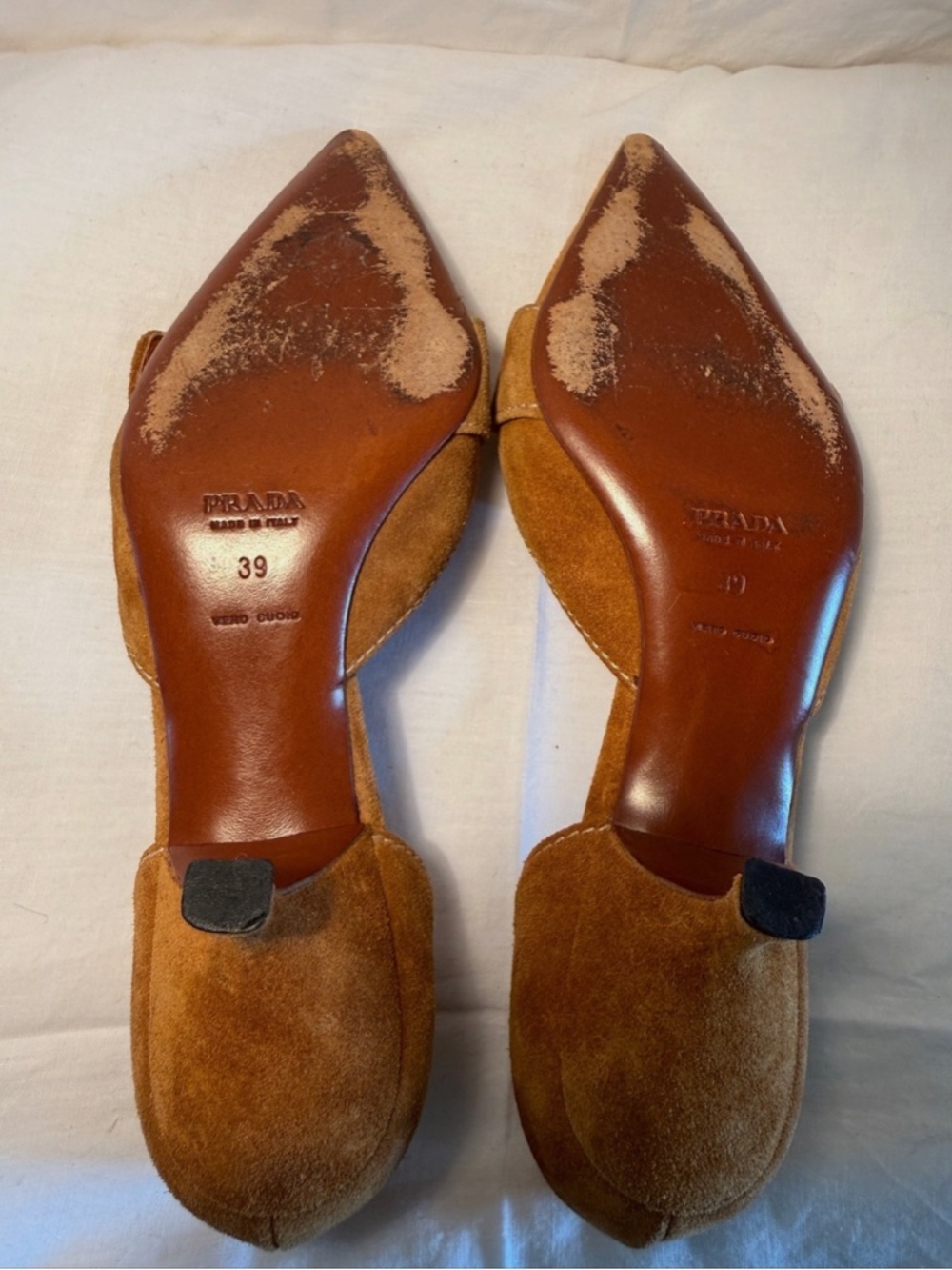 Vintage Prada S/S 2002 Brown Suede Buckle Kitten Heels Size 39 - Picture 10 of 10